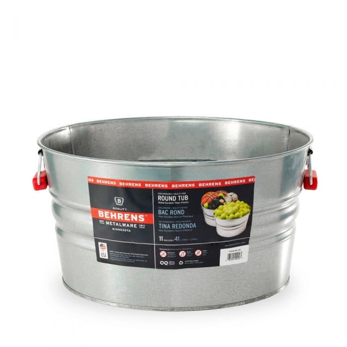 galvanized steel tub with red comfort grip handles