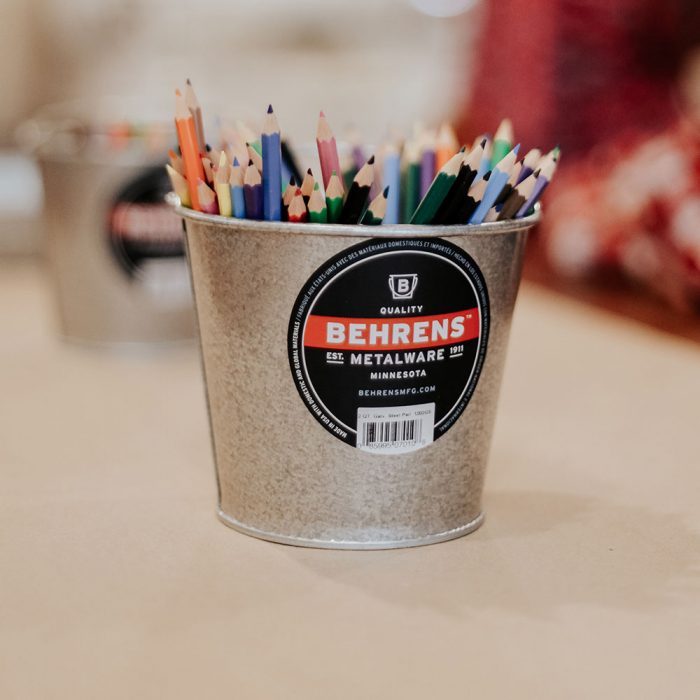 Behrens Metalware Classics Galvanized Steel Pail filled with colored pencils