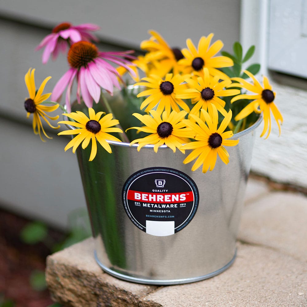 2 Quart Colored Metal Buckets, Floral Pail