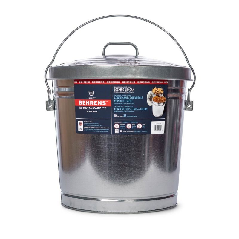 10 Gallon Galvanized Can Metal Trash Can & Locking Lid