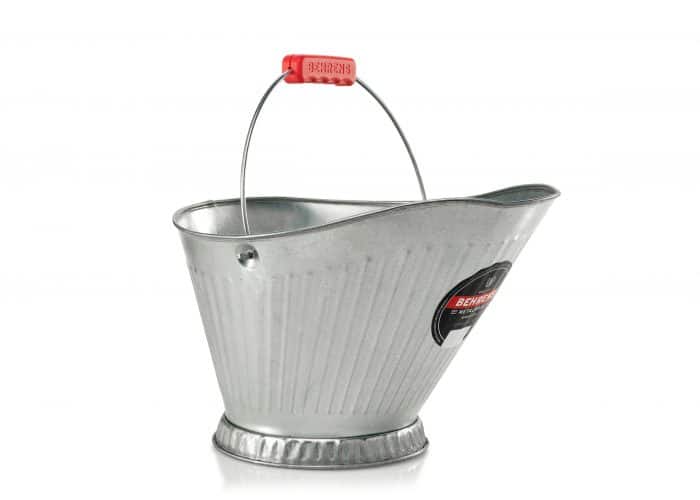 Galvanized steel coal hod with red comfort grip on bale