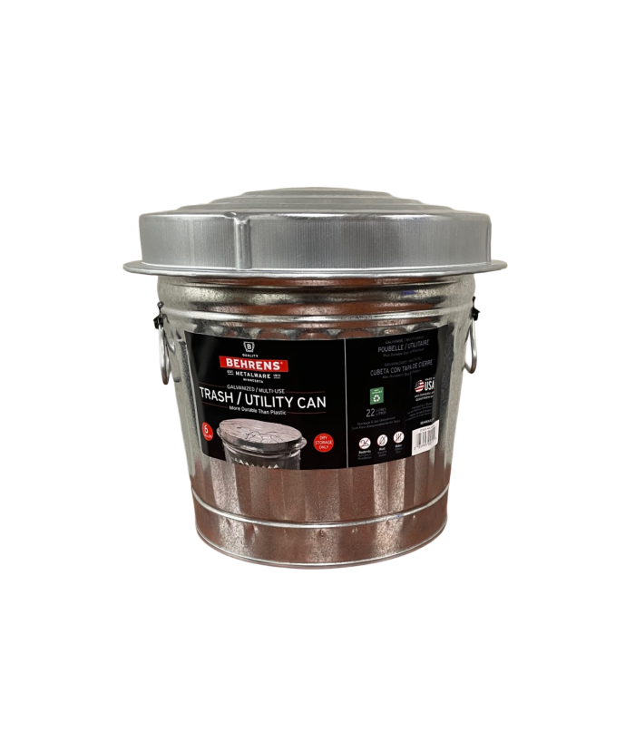 6 Gallon Galvanized Steel Utility Trash Can with Lid - Image 2