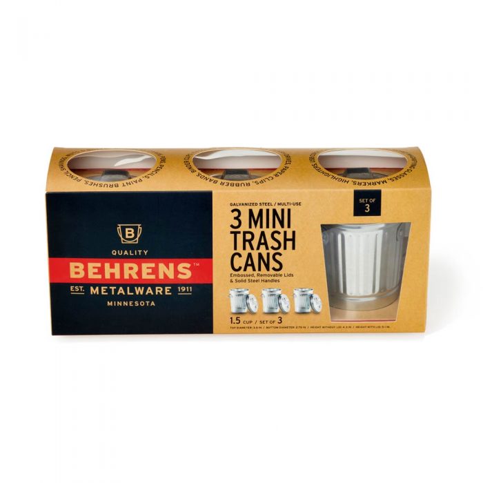 Set of 3 Mini Galvanized Steel Trash Cans with Lids
