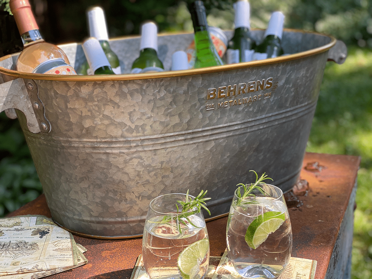 beverage tub outside with wine bottles galvanized beverage tub outside on a table with wine bottles