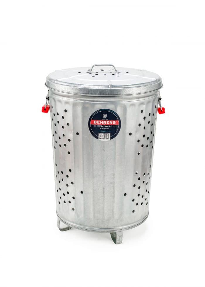 Galvanized composting can with 2 red comfort grips