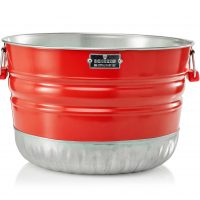 galvanized red bushel basket with 2 red comfort grips