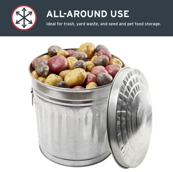 10 Gallon Galvanized Steel Utility / Trash Can with Lid - Image 3