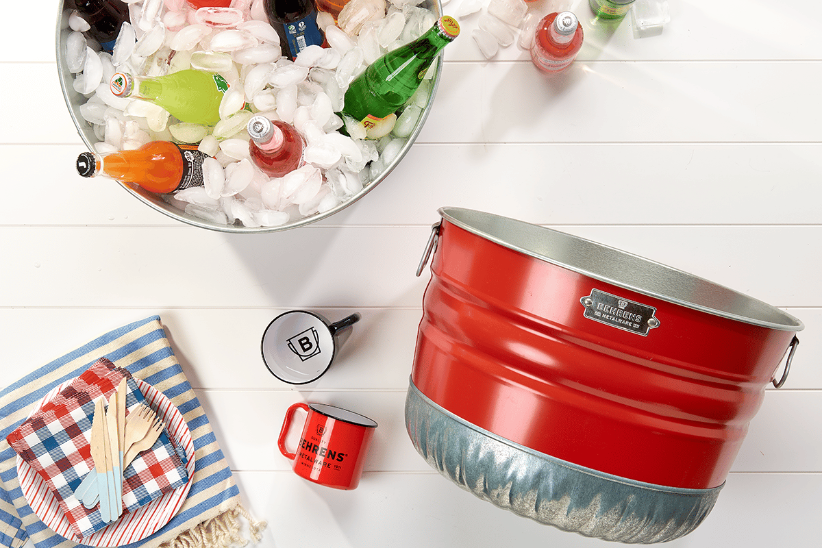 Behrens Red Bushel Basket used as a beverage tub