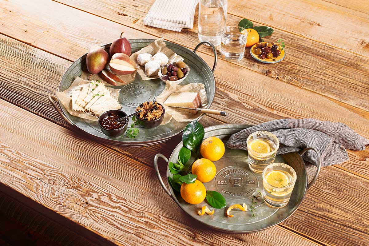 Home Industrials Round Aged Galvanized Steel Tray with charcuterie Home Industrials Round Aged Galvanized Steel Tray with charcuterie