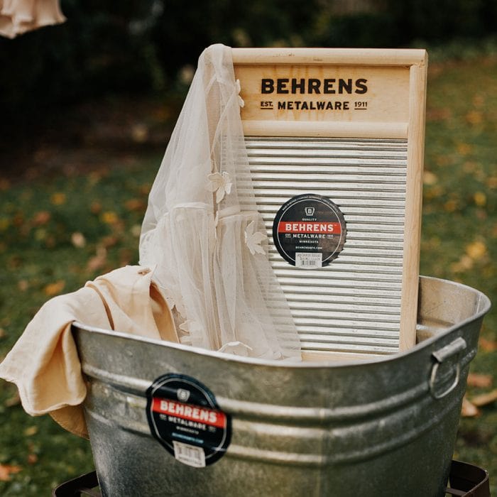 Galvanized Steel and Wood Washboard and Square Tub